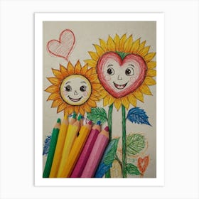 Sunflowers And Hearts Art Print