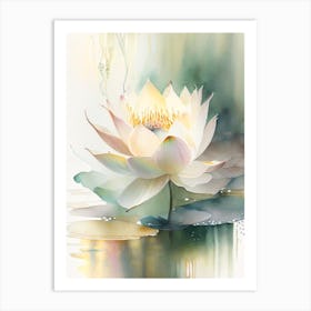 Blooming Lotus Flower In Lake Storybook Watercolour 7 Art Print