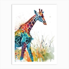 Giraffes Wandering Through The Grass 1 Art Print