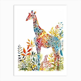 Watercolour Geometric Giraffe In Leaves Art Print