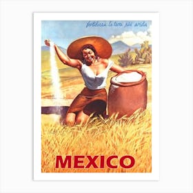 Mexico, Happy Woman On A Field Art Print