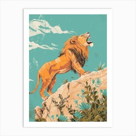 Barbary Lion Roaring On A Cliff Illustration 1 Art Print