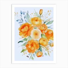 Watercolor Orange Flowers Art Print