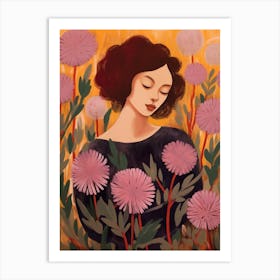 Woman With Autumnal Flowers Globe Amaranth Art Print