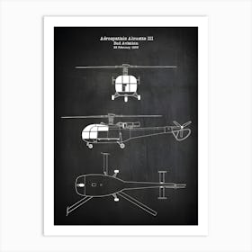 Aérospatiale Alouette Iii Sud Aviation, Helicopter Diagram Blueprint Helicopter Decor Helicopter Print Heli Art Helicopter Poster1 Art Print