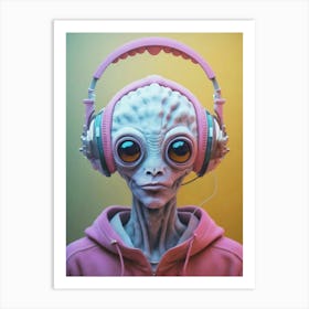 Alien With Headphones 2 Art Print