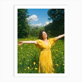 Adult Woman Basking In The Warmth Of The Golden Summer Sun Carefree And Relaxed In A Lush Park Sett Art Print