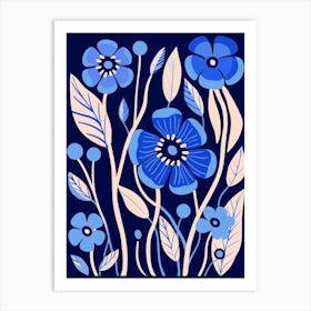Blue Flower Illustration Flax Flower 3 Art Print