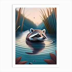 Raccoon Swimming In River With Ripples Art Print
