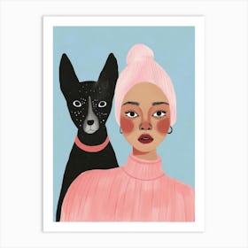 Girl And Her Dog 1 Art Print