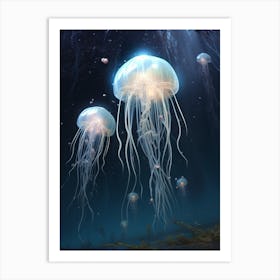 Mauve Stinger Jellyfish Neon Illustration 12 Art Print