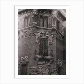 Facade (Palazzo Degli Ambasciatori, via Dora 1 - quartiere Coppede, Roma). From Roma Narrative series by Michael Banifatov. Art Print