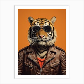 Tiger Illustrations Wearing A Leather Jacket 2 Art Print