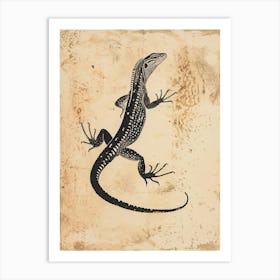 Block Print Black Lizard 4 Art Print