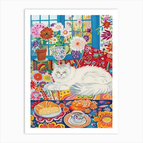 Tea Time With A Persian Cat 2 Art Print