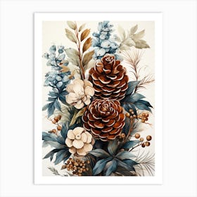 Winter Pine COne Flowers Art Print