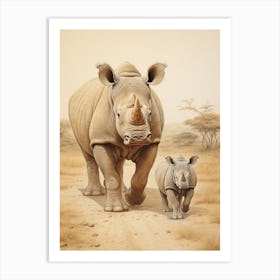 Rhino With A Young Rhino Art Print