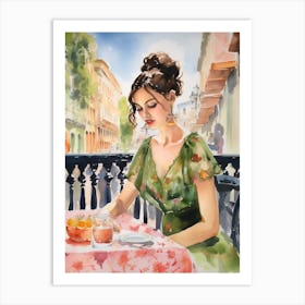 At A Cafe In Seville Spain 2 Watercolour Art Print