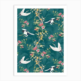 Chinoiserie Cranebirds & Blossom Art Print