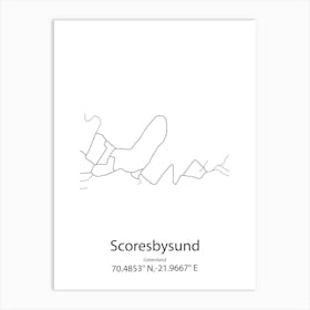 Scoresbysund,Greenland Minimalist Map Art Print