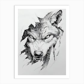 Angry Wolf Watching from Wall Hole 21 Art Print