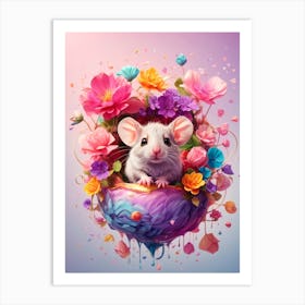 Mouse In A Flower Basket Art Print