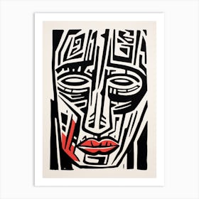 Abstract Geometric Linocut Face 2 Art Print