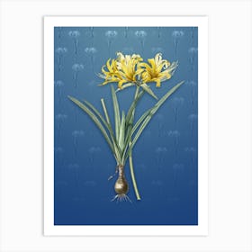 Vintage Golden Hurricane Lily Botanical on Bahama Blue Pattern n.1259 Art Print