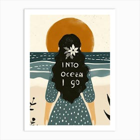 Into Ocean I Go, sunset, dress, long black hair woman portrait  Art Print