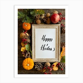 Cursive Calligraphy Depicting Happy Holidays Nestled Among A Vintage Wood Framed Composition Feat (2) Art Print