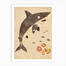 Shark & Clown Fish Muted Pastel 4 Art Print