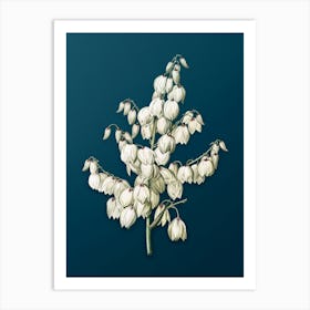 Abzzk Vintage Aloe Yucca Botanical Art On Teal Blue N Art Print