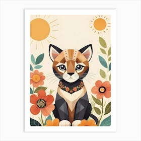 Floral Cute Baby Puma Nursery Illustration (52) Art Print