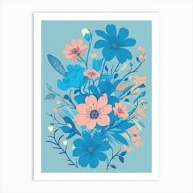 Beautiful Flowers Illustration Vertical Composition In Blue Tone 5 Art Print