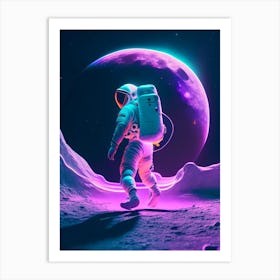 Astronaut Doing Moon Walk Neon Nights 3 Art Print