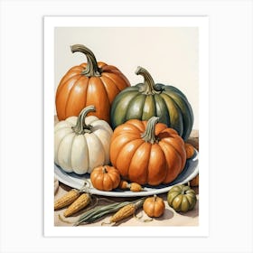 Holiday Illustration With Pumpkins, Corn, And Vegetables (18) Art Print