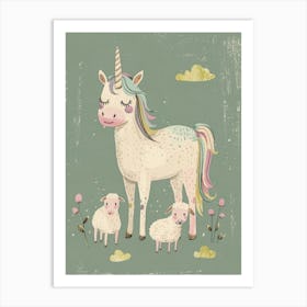 Storybook Style Unicorn With Lamb Art Print