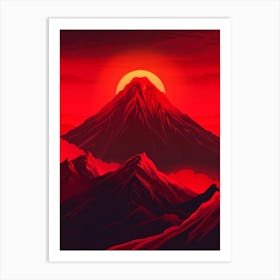 Red Sunset Over Mountains Art Print