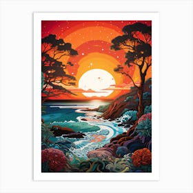 Coral Beach Australia At Sunset, Vibrant Painting 2 Art Print