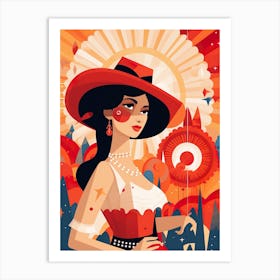 Lady In Red Hat Art Print