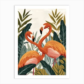 Andean Flamingo And Croton Plants Minimalist Illustration 2 Art Print