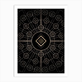 Geometric Glyph Radial Array in Glitter Gold on Black n.0373 Art Print