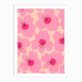 Orange And Pink Retro Floral Art Print