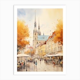 Zagreb Croatia In Autumn Fall, Watercolour 3 Art Print