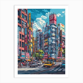 Create Retro 8 Bit Isometric Pixel Art Of Tokyo Akihabara,With A Bright Colour Palette With Zoomed In Viewpoint In The Style Of Kai Vermehr, Steffen Sauerteig And Svend Smital Póster