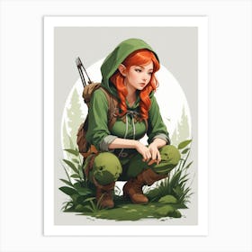 Dreamshaper V7 Illustration Of A Redhead Elf Woman Ranger With 3 Art Print