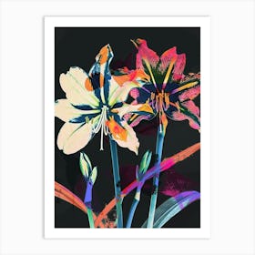 Neon Flowers On Black Amaryllis 7 Art Print