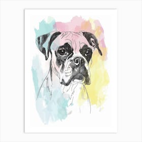 Boxer Dog Pastel Watercolour Line Illustration Art Print