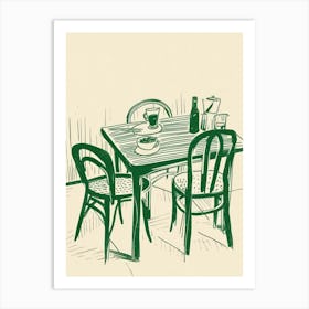 Espresso Breakfast Green Line Art Illustration Art Print