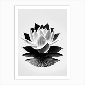 Blooming Lotus Flower In Pond Black And White Geometric 7 Art Print